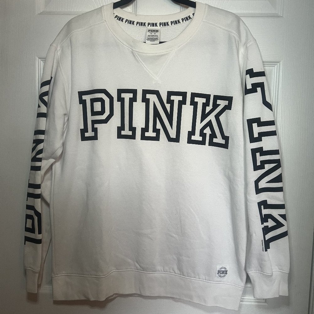 PINK All White Crewneck Sweater